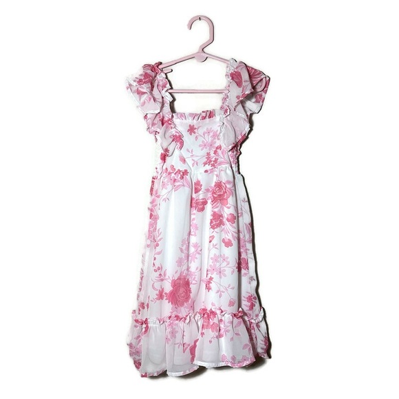Emma & Elsa Dress Girls Size 4 White & Pink Flower Print Dress w/Ruffles - Picture 2 of 6